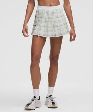 Lululemon High Rise Pleated Tennis Skirt Match Plaid Mini White Multi Size 12